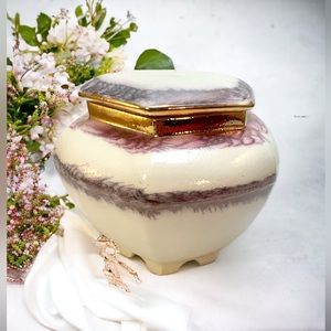 Cherish Porcelain vanity container or dresser box. Art nouveau style.